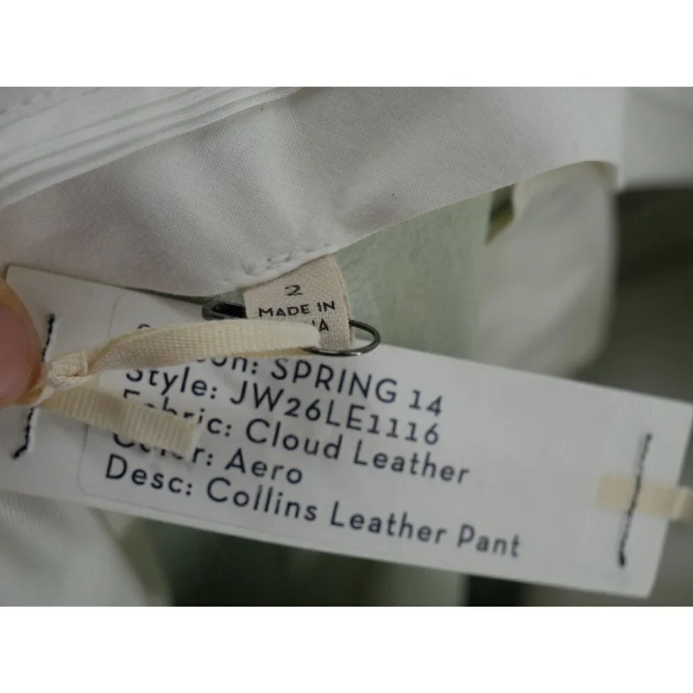 NWT J. Brand Collin Leather Straight Leg Pant in Cloud Leather Aero Green Mint 2